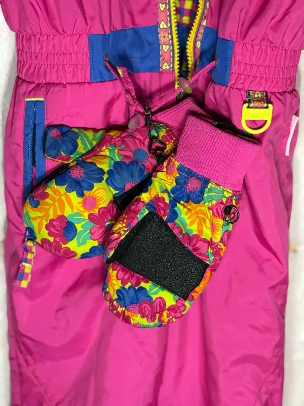 Vintage Obermeyer Kids Bora Bora Pink One Piece Ski Suit with Mittens Size 5